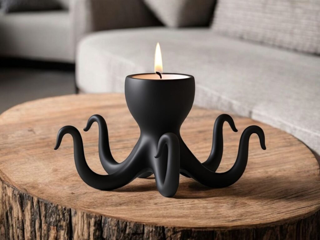 Black 3D printed octopus LED tealight holder