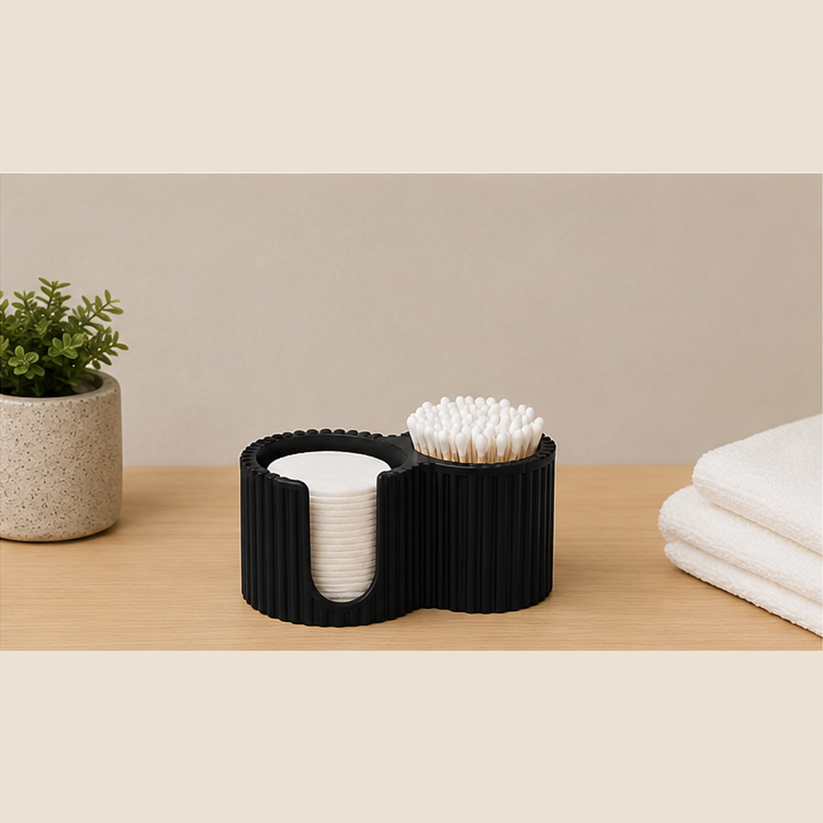 Ribbed Cotton Pad & Swab Holder – Modern Bathroom Organizer - Image 5