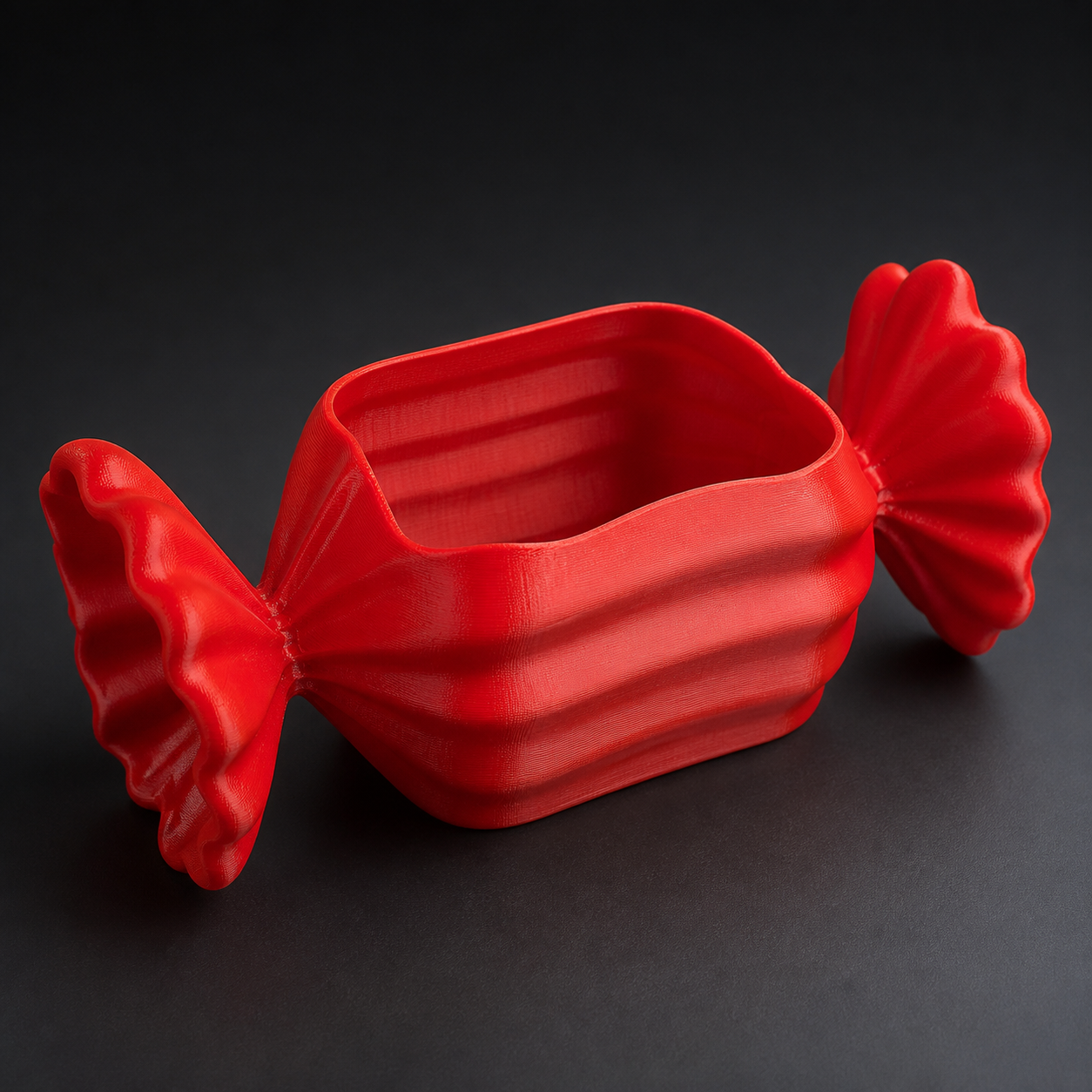 Red 3D printed candy-shaped sweet bowl