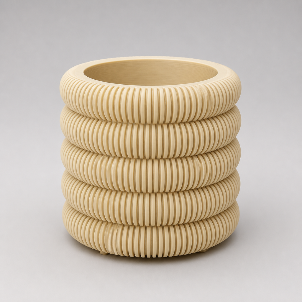 Ivory ribbed coin planter with hidden removable drip tray