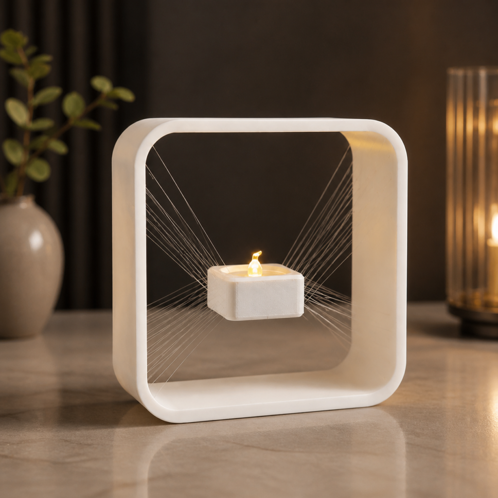 3D printed floating LED tea light holder in white