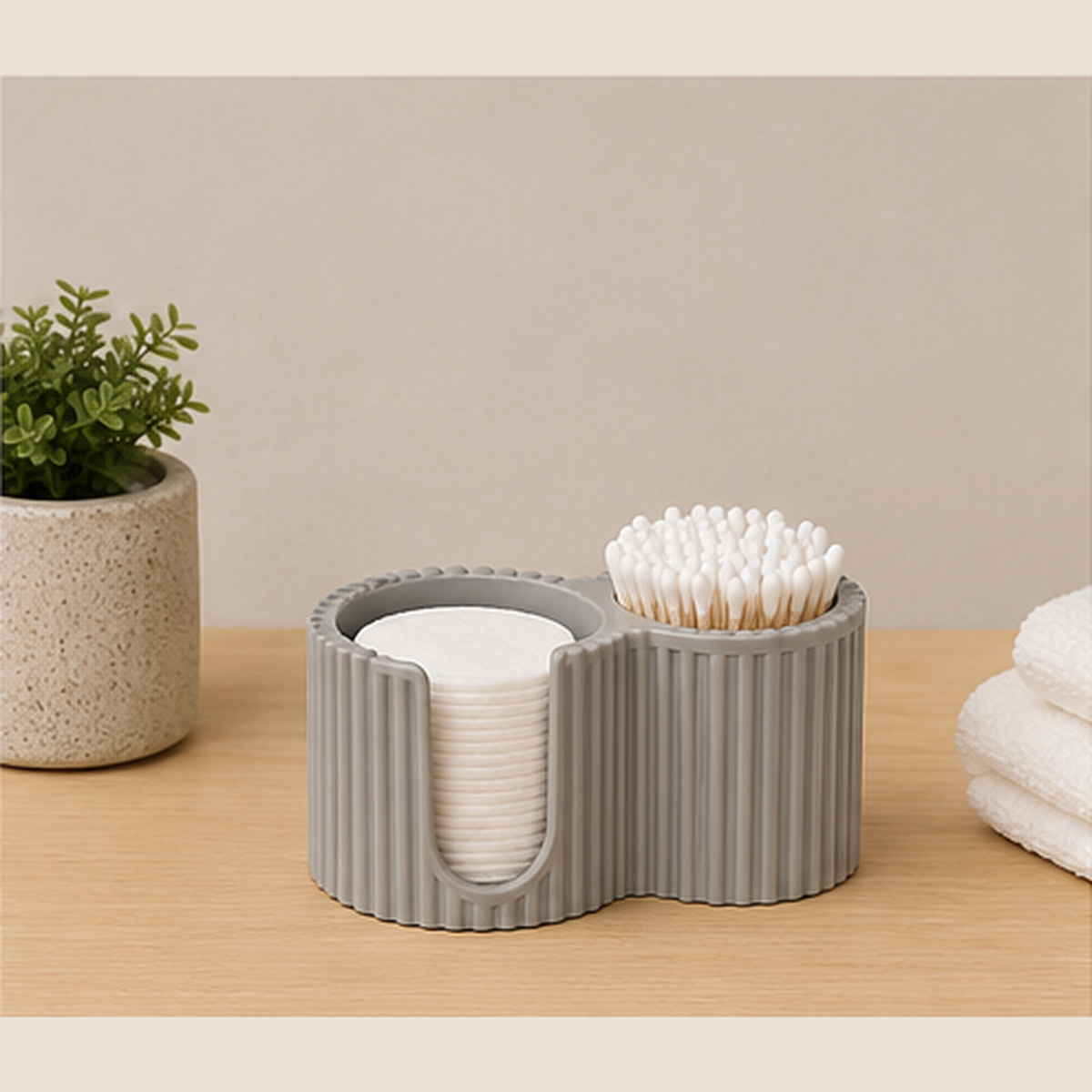 Ribbed Cotton Pad & Swab Holder – Modern Bathroom Organizer - Image 4