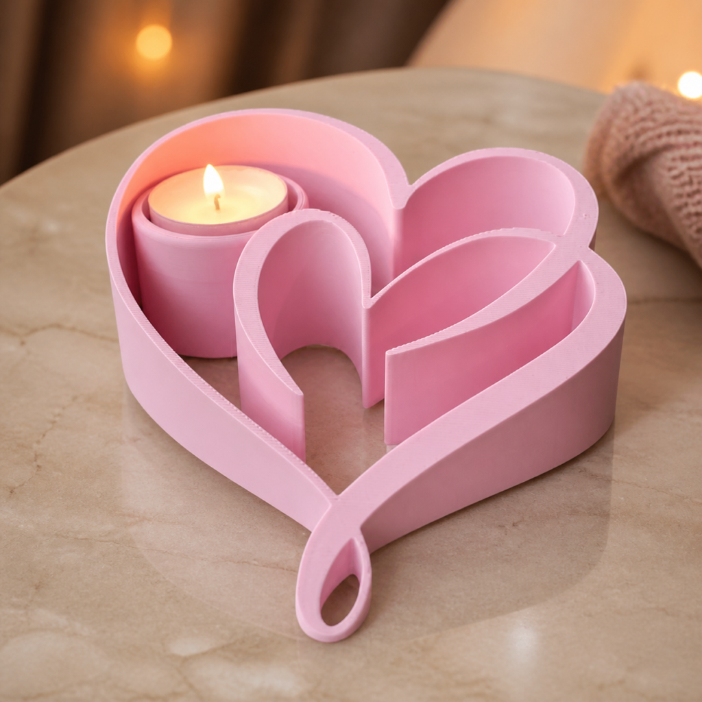 Blush pink intertwined heart LED tealight holder
