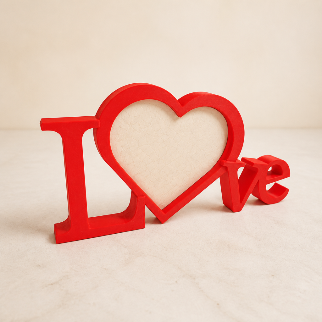 Red 3D printed LOVE heart photo frame