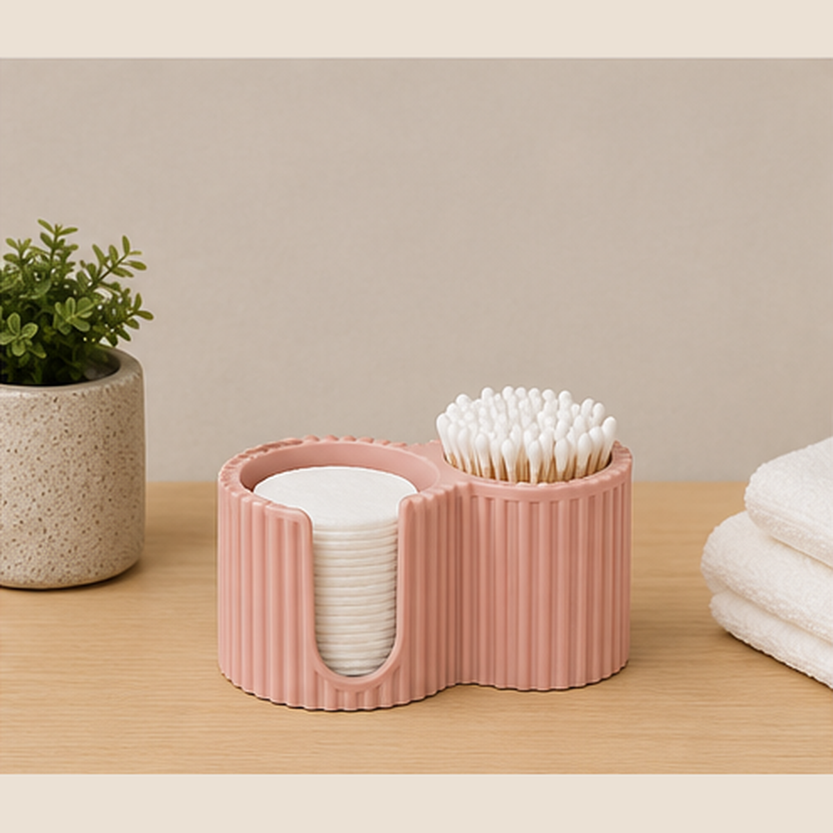 Ribbed Cotton Pad & Swab Holder – Modern Bathroom Organizer