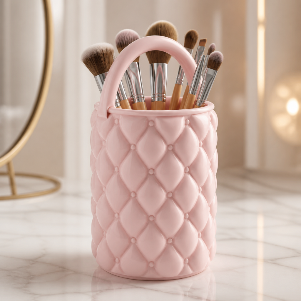 Tufted Makeup Brush Holder with Handle – 3D Printed