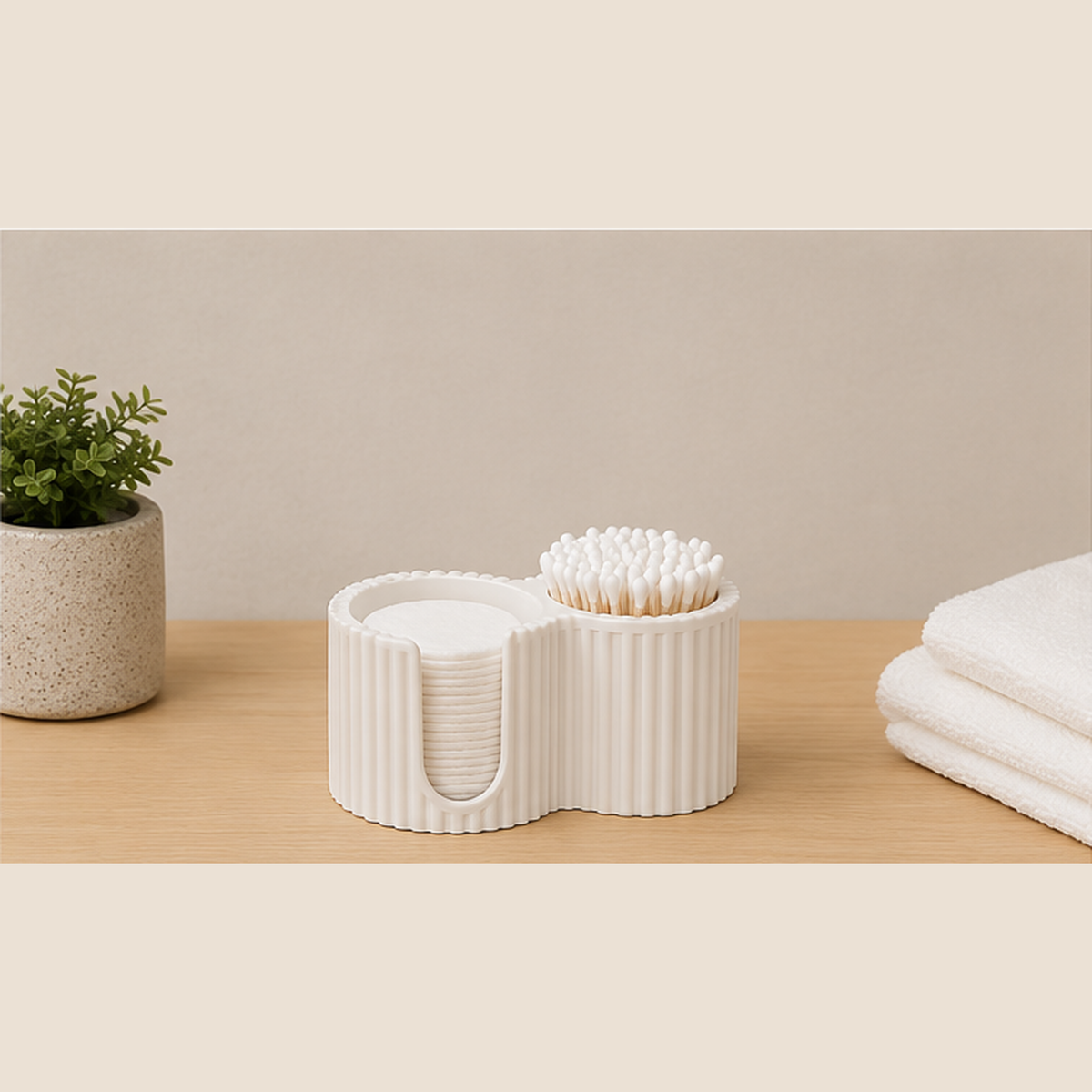 Ribbed Cotton Pad & Swab Holder – Modern Bathroom Organizer - Image 2
